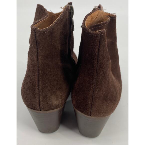 Eden women 7 brown suede western bootie slip on heeled round toe ankle boots - Picture 4 of 6